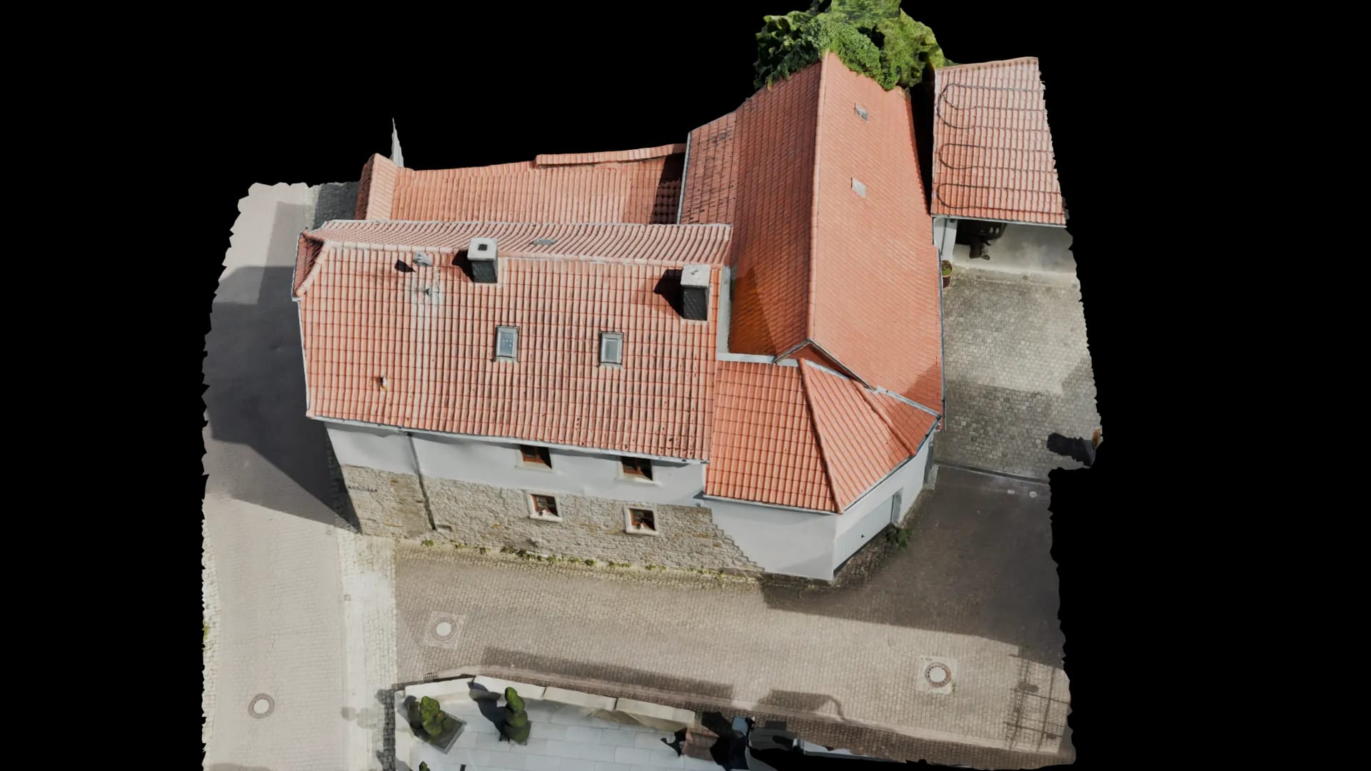 Reconstructed 3D building model with detailed roof planes and facades